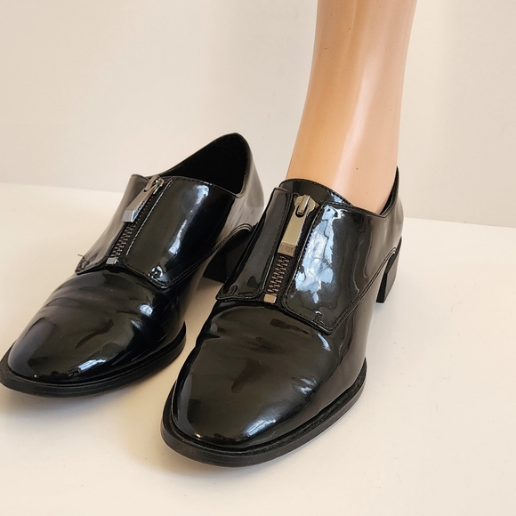 ZARA LOAFERS BLACK PATENT ZIP SHOES 38 7.5 - Picture 1 of 11
